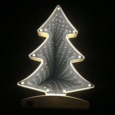Decoratiune Luminoasa Model Brad, Iluminare LED Alb Cald, Alimentare USB sau Baterii, Plastic, 20 cm