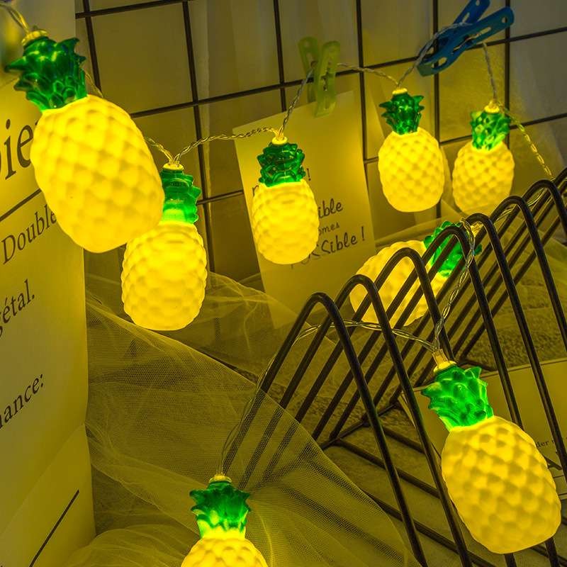 Instalatie De Craciun Tip Sir, Ghirlanda Luminoasa Cu 10 LED-uri, Alimentare Baterii, Model Decorativ Ananas, Galben, 1.5 m