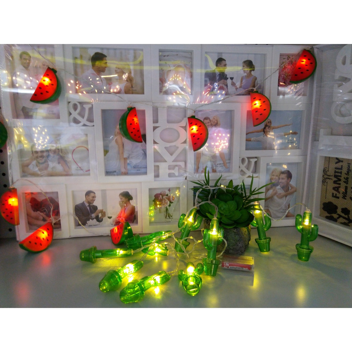 Instalatie de Craciun Tip Sir, 10 LED-uri Model Cactus, Fir Transparent cu Baterii, Lumina Alba Calda, Lungime 1.5 m