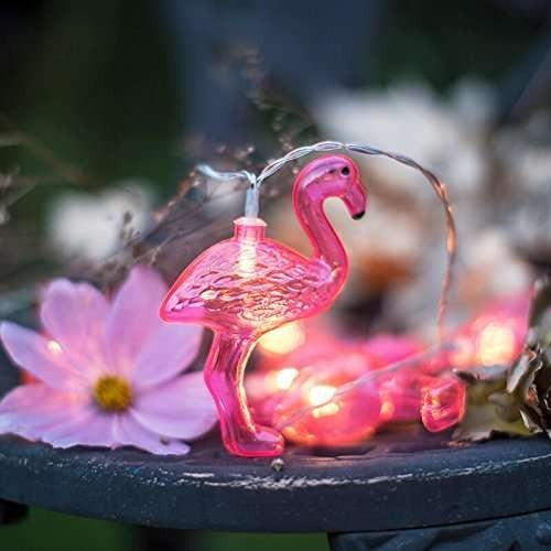 Instalatie Craciun Tip Sir, 10 LED-uri cu Baterii, Model Figurina Flamingo, Plastic, 1.5 m, Roz