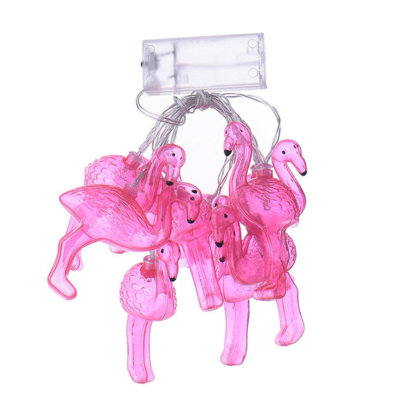 Instalatie Craciun Tip Sir, 10 LED-uri cu Baterii, Model Figurina Flamingo, Plastic, 1.5 m, Roz
