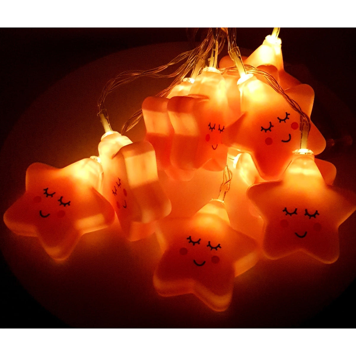 Instalație de Crăciun Tip Șir, 10 LED-uri în Formă de Steluțe, Alimentare cu Baterii, Lumină Alb Cald, Lungime 1.5 m
