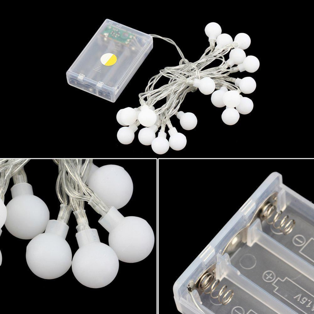 Instalatie de Craciun Tip Sir, 20 LED-uri sub Forma de Globuri, Lumina Alba Calda, Alimentare cu Baterii, Lungime 2.5 m