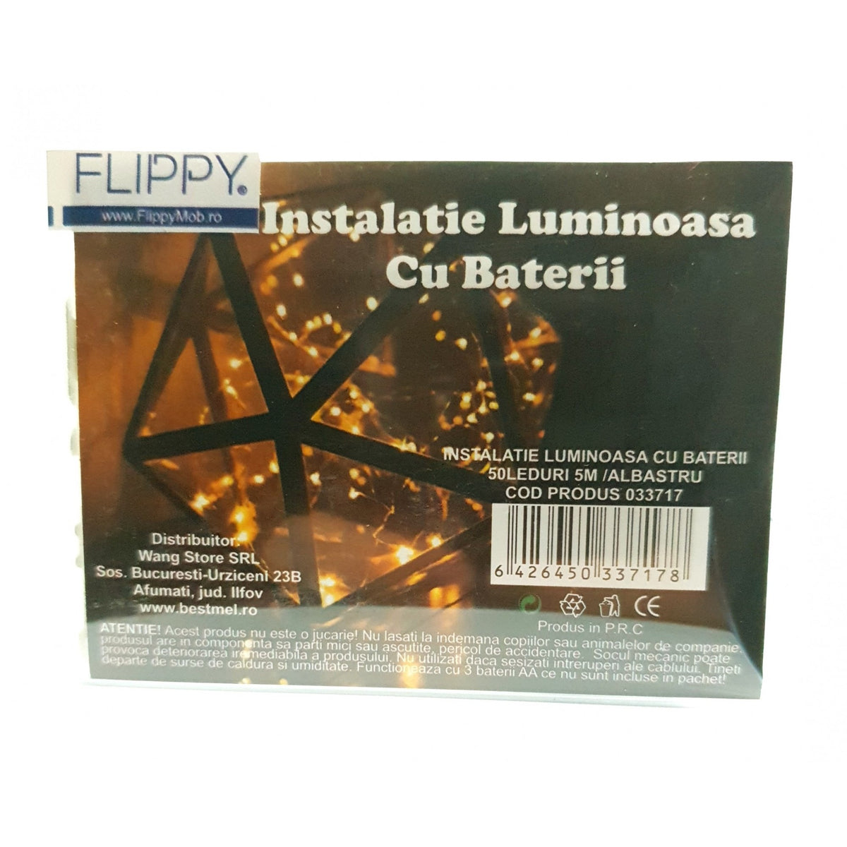 Instalatie de Craciun Tip Sir, 50 LED-uri, Fir Transparent, Alimentare cu Baterii, 5 m, Albastru