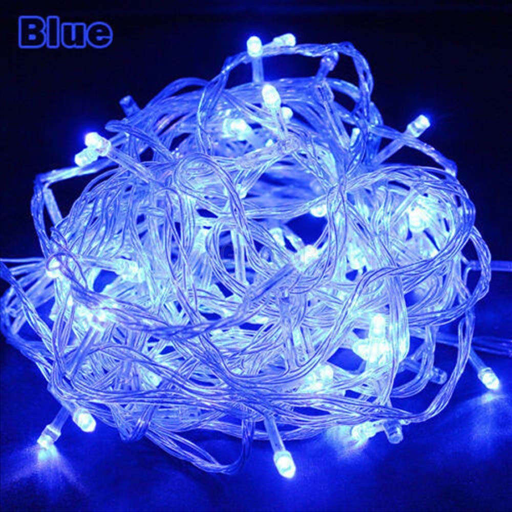 Instalatie de Craciun Tip Sir, 50 LED-uri, Fir Transparent, Alimentare cu Baterii, 5 m, Albastru