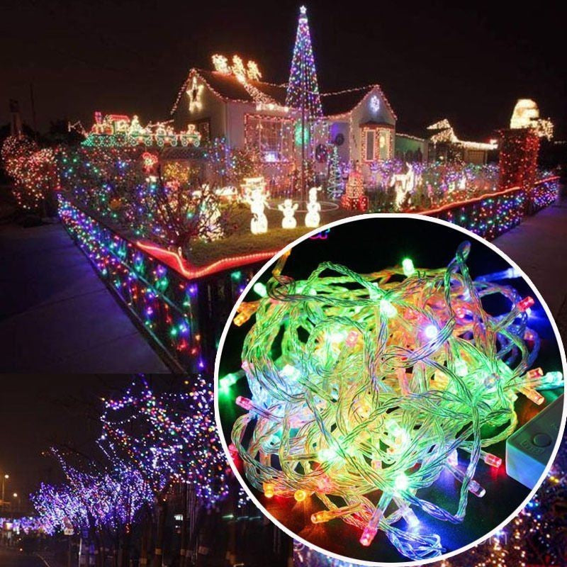 Instalatie de Craciun Tip Sir, 50 LED-uri Multicolor, Fir Transparent cu Baterii, Lungime 5 m