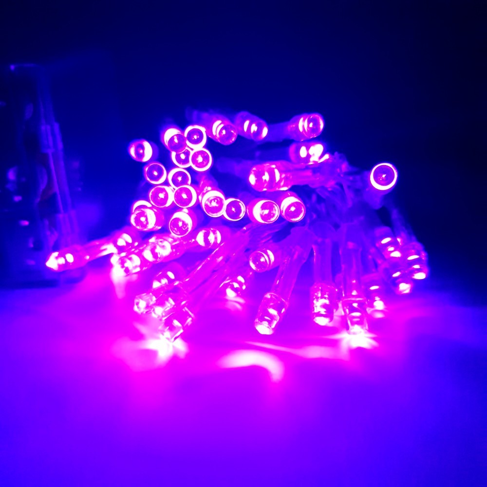 Instalatie de Craciun Tip Sir, 50 LED-uri Mov, Fir Transparent, Alimentare cu Baterii, Lungime 5 m