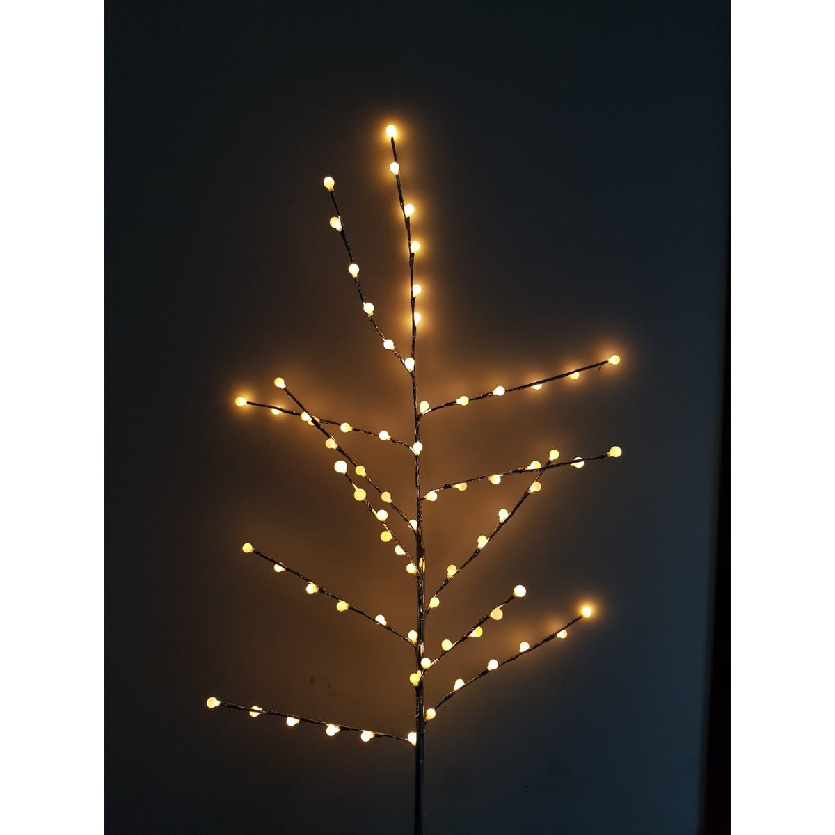 Decoratiune Luminoasa Crenguta cu 72 LED-uri, Globuri Decorative, Interior, Lumina Alb Cald, Alimentare cu Baterii, Maro/Alb