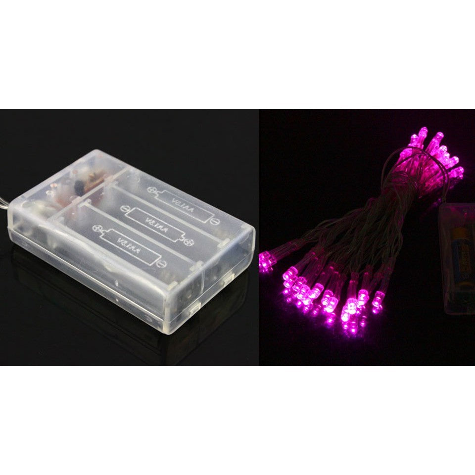 Instalatie de Craciun Tip Sir, 50 LED-uri, Fir Transparent Flexibil, Alimentare cu Baterii, Lungime 5 m, Culoare Roz