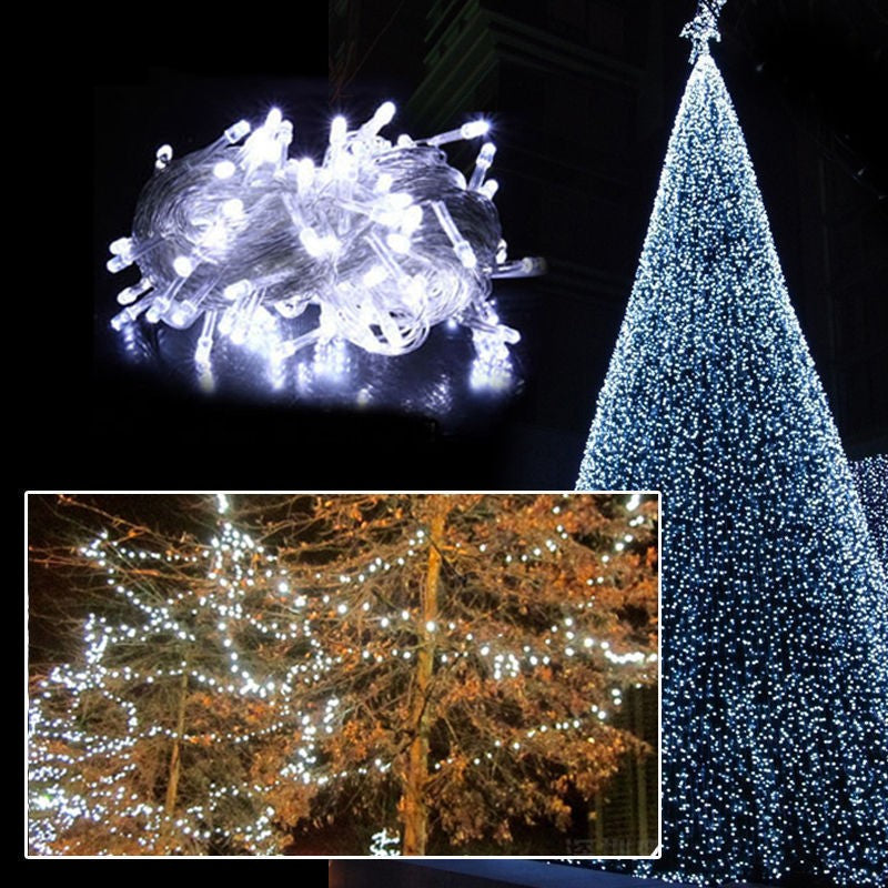 Instalatie De Craciun Tip Sir Cu 50 LED-uri, Alimentare Pe Baterii, Utilizare Interior Si Exterior, Fir Transparent, 5 m, Alb Rece