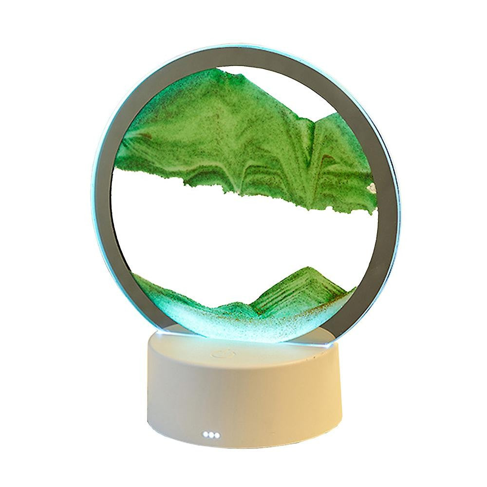 Lampa Decorativa Tip Clepsidra, Nisipuri Miscatoare cu Imagine 3D Dinamica, Efect Antistres si Relaxant, Alimentare USB sau 3 Baterii AA, Sticla si Acril, 16 x 18.5 cm, Verde