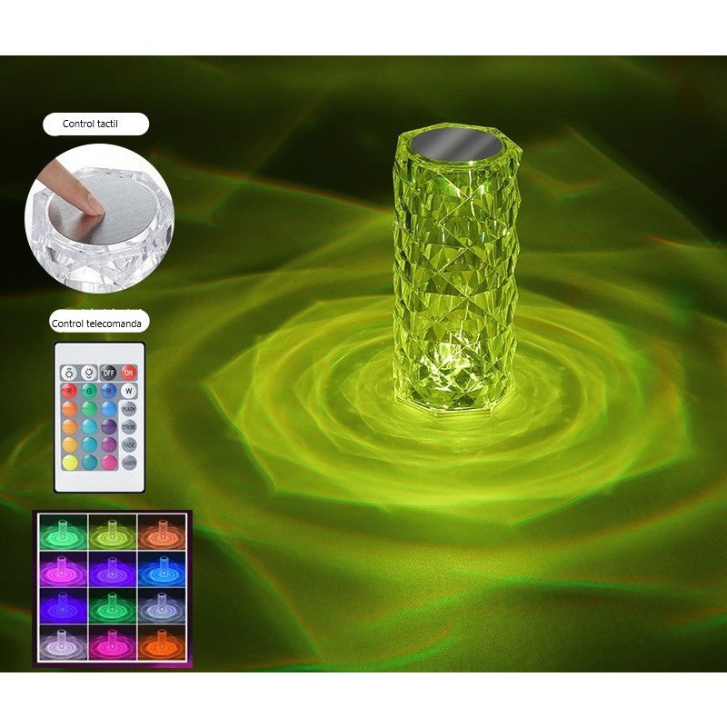 Veioza Decorativa LED RGB, Control Tactil si Telecomanda, Efect Cristal Acrilic, 16 Culori, Reincarcabila, Transparenta