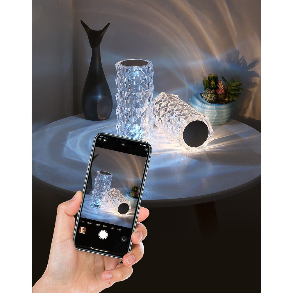 Veioza Decorativa LED RGB, Control Tactil si Telecomanda, Efect Cristal Acrilic, 16 Culori, Reincarcabila, Transparenta