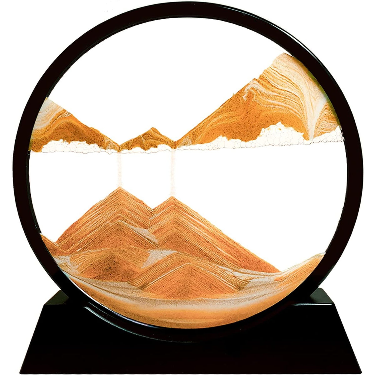 Clepsidra Decorativa cu Nisip Miscator, Tablou 3D Dinamic, Sticla Acrilica Relaxanta, Efect Antistres pentru Birou, Cadru Negru, Auriu, 25 x 26.5 cm