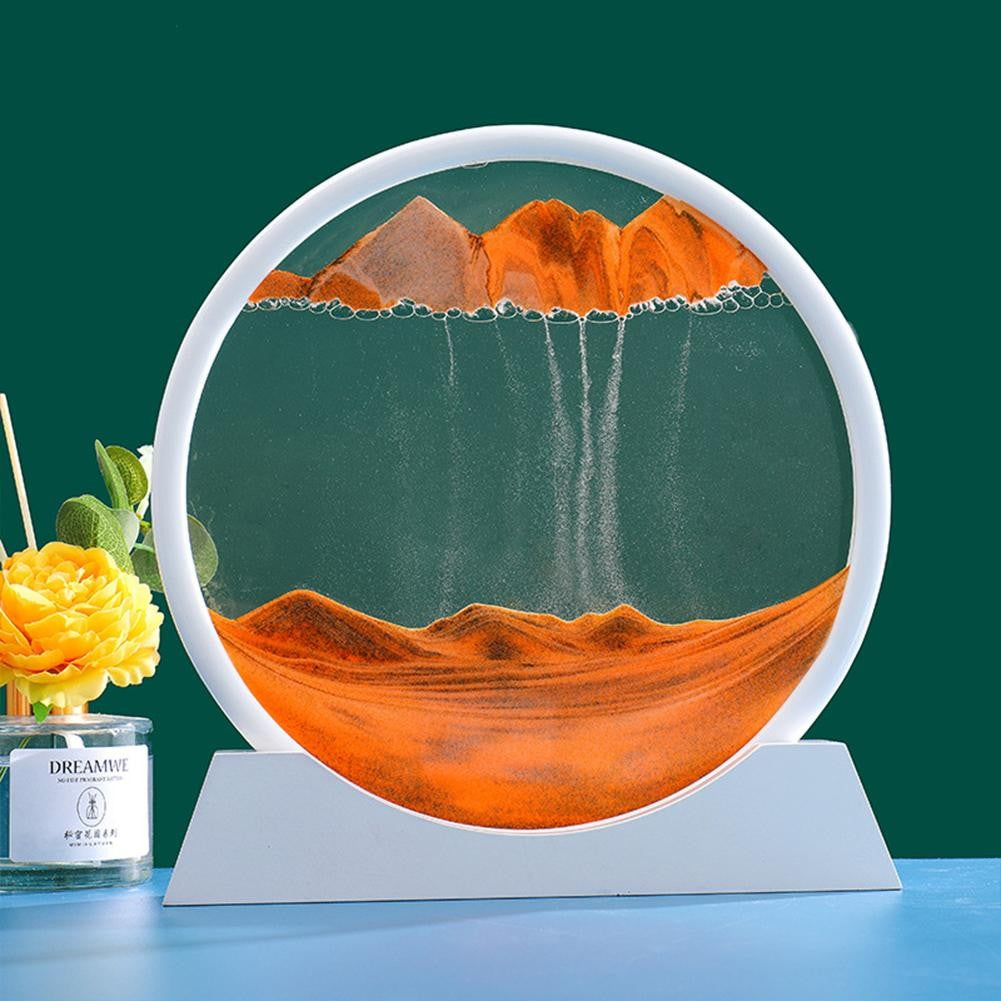 Clepsidra Decorativa cu Nisip Miscator, Imagine 3D Dinamica, Efect Antistres si Relaxant pentru Birou, Sticla Acrilica de Inalta Transparenta, Cadru Alb, 25x26.5 cm, Auriu
