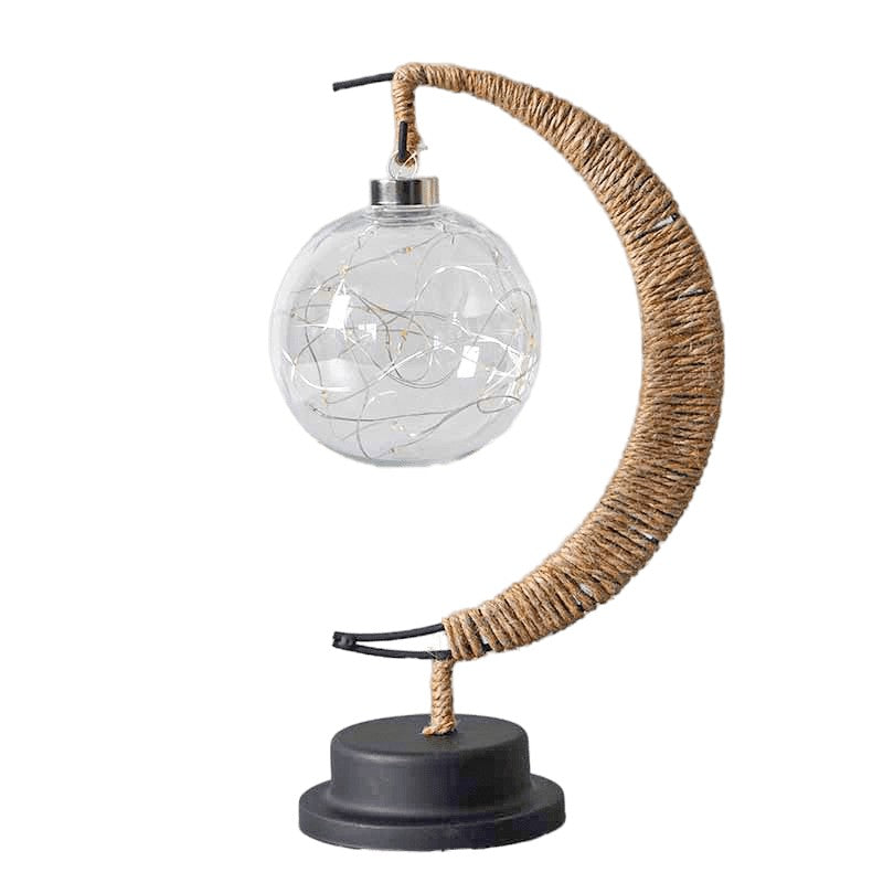 Lampa Veghe LED Semi-Luna Cu Glob Din Sticla Si Cadru Metalic, Design Decorativ Fara Fir, 11 LED-uri, Lumina Alb Cald, 28x15 cm