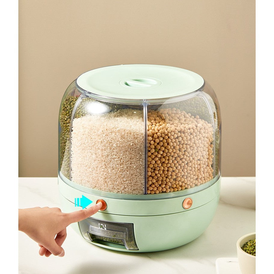 Dozator Cereale Rotativ 360 Grade, Dispenser Alimente cu 6 Compartimente, Recipient Depozitare Etans si Transparent, Plastic, 6 L, Verde Deschis