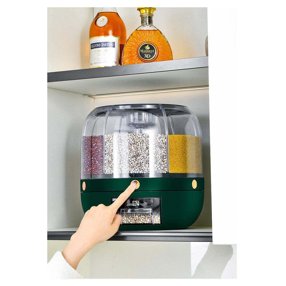 Dozator Cereale Rotativ 360 Grade, Dispenser Alimente cu 6 Compartimente, Inchidere Etansa, Plastic, Capacitate 3 L, Verde Inchis