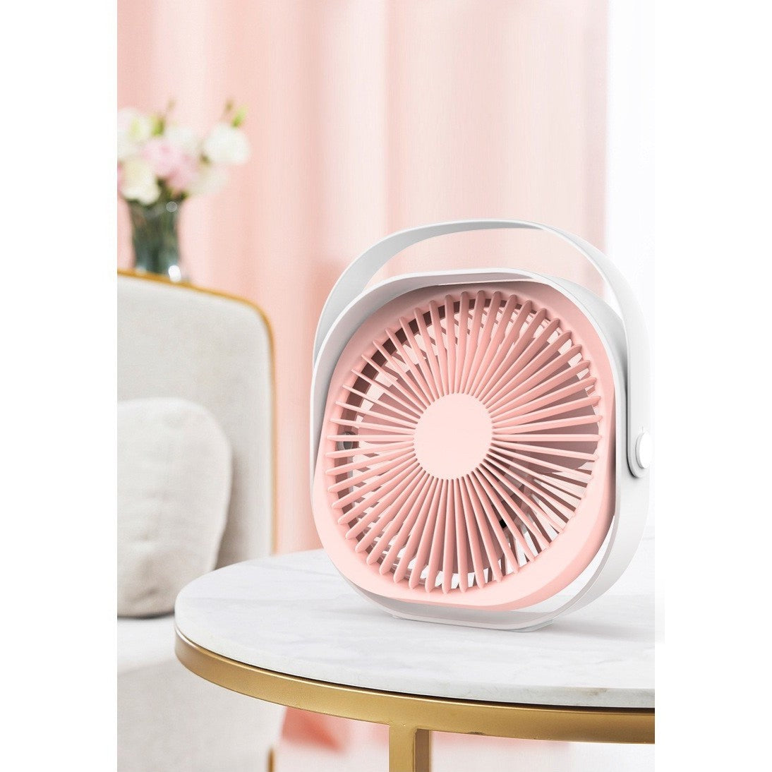 Mini Ventilator Portabil pentru Birou, Alimentare USB, 3 Viteze, Silentios cu Rotire 360 Grade, Design Urechi Pisica, ABS, 4000 mAh, Roz, 13.5 x 12.8 cm