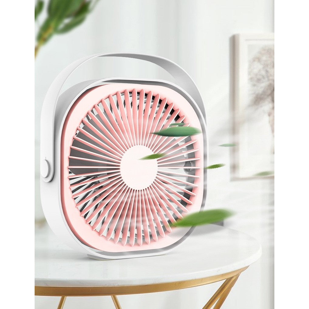 Mini Ventilator Portabil pentru Birou, Alimentare USB, 3 Viteze, Silentios cu Rotire 360 Grade, Design Urechi Pisica, ABS, 4000 mAh, Roz, 13.5 x 12.8 cm