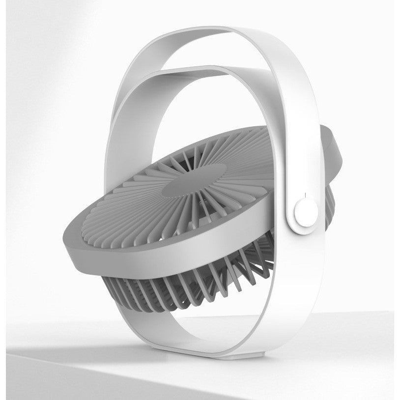 Mini Ventilator Portabil pentru Birou cu USB, Silentios, Rotire 360 Grade, 3 Viteze, Motor Fara Perii, Material ABS, 13.5 x 12.8 cm, Gri