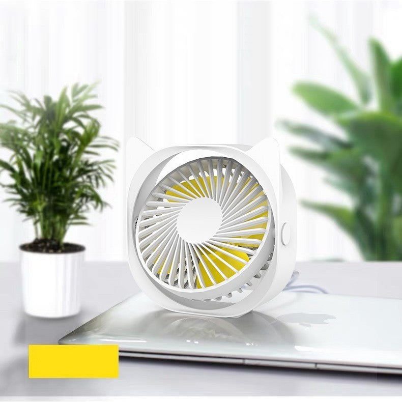 Mini Ventilator Portabil pentru Birou, Alimentare USB, Rotire 360 Grade, 3 Viteze, Silentios, Design Urechi de Pisica, Material ABS, 13.5 x 12.8 cm, Alb