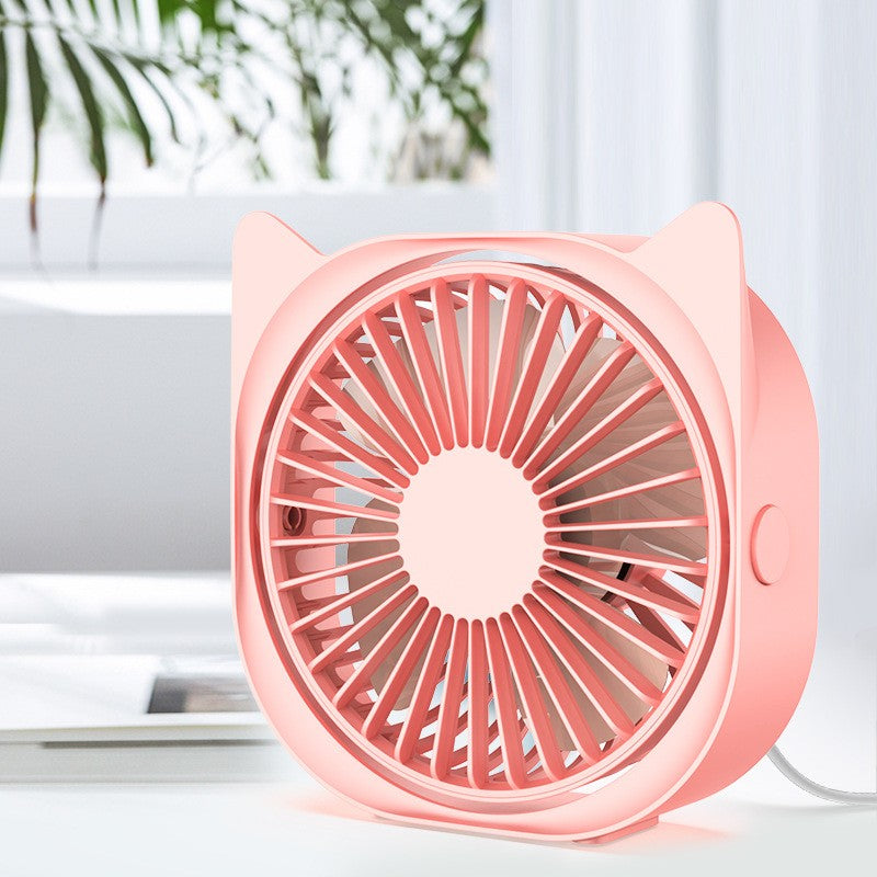 Mini Ventilator de Birou Portabil, USB, Silentios cu 3 Viteze, Rotire 360 Grade, Design Urechi de Pisica, Material ABS, 13.5 x 12.8 cm, Roz