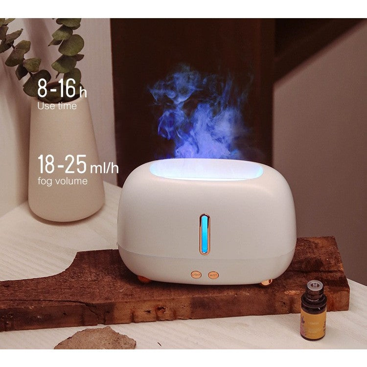 Umidificator Cu Ultrasunete Si Difuzor Aromaterapie, Efect Flacara Realist Cu 7 Culori LED, Silentios 30dB, Oprire Automata, Alimentare USB-C, ABS, 250 ml, Alb
