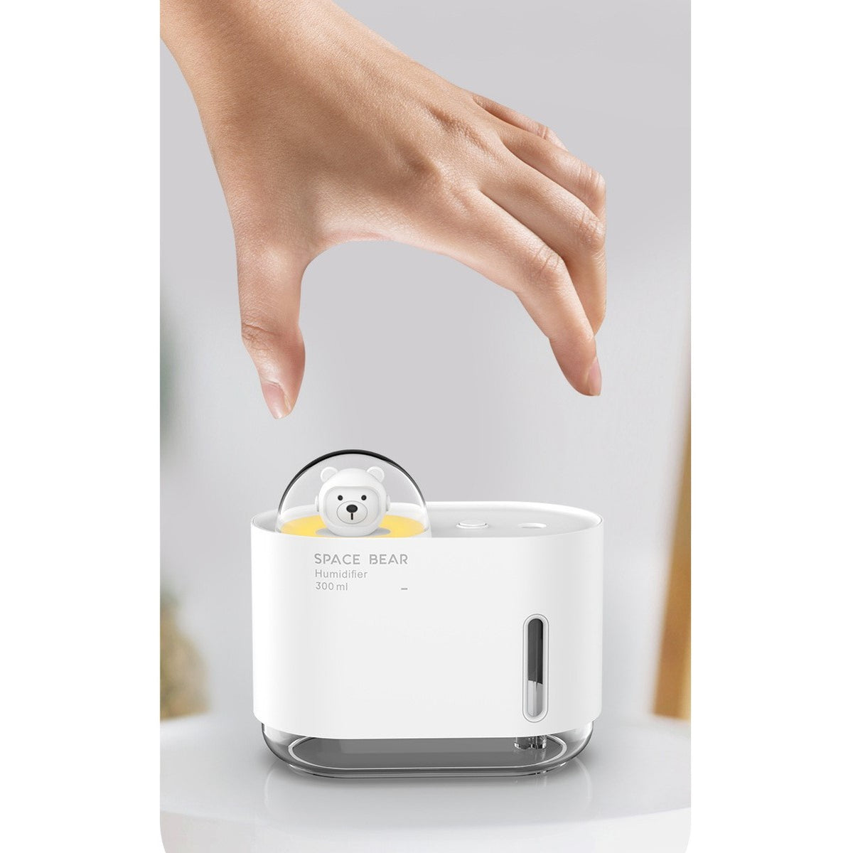Umidificator de Aer si Difuzor de Aroma pentru Copii, Model Ursulet Spatial, Tehnologie Ultrasonica Silentioasa 28dB, Rezervor 300 ml, Iluminare LED Colorata, Alimentare USB, Alb