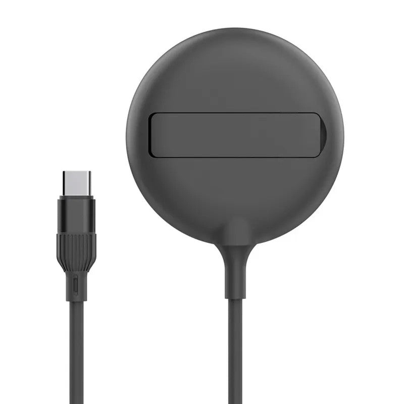 Încărcător Wireless MagSafe 15W, Portabil cu Funcție Suport și Conector USB-C, Compatibil iPhone Seria 14, 13, 12, ABS și PC, Cablu 1m inclus, Negru