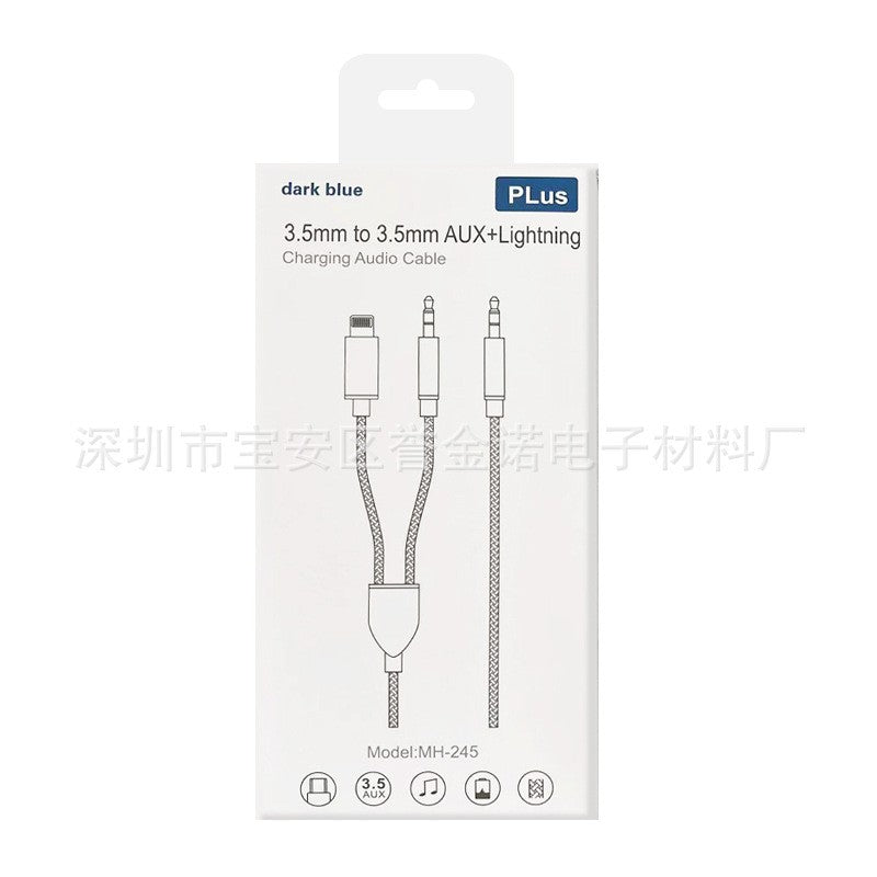 Cablu Adaptor Audio 2 in 1 Jack 3.5 mm la Lightning si USB Type C, Conector Tata, Protectie Anti-Rupere, Lungime 1m, Albastru Inchis