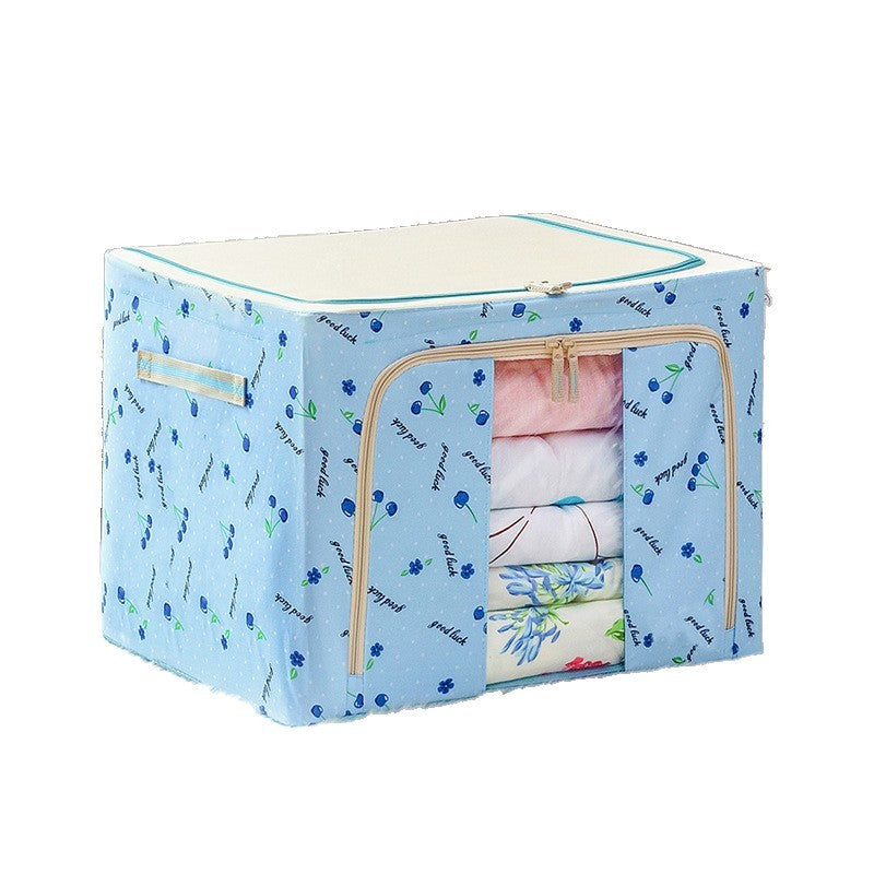 Cutie Depozitare Pliabila cu Cadru Metalic, Organizator Haine si Jucarii cu Fereastra Transparenta si Fermoar, Panza Oxford 600D, 24 L, 40x30x20 cm, Albastru cu Cirese