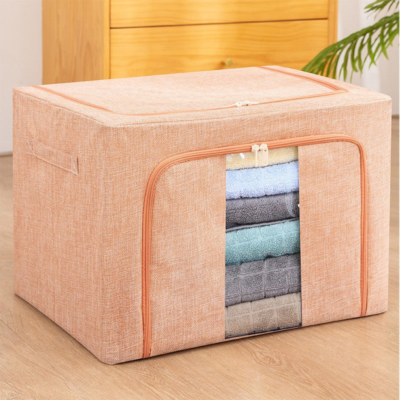 Cutie Depozitare Pliabila Pentru Haine Si Jucarii, Organizator Textil Cu Fermoar Si Fereastra, Cadru Metalic Si Baza Stabila, 66 L, Roz Pudrat, 50x40x33 cm