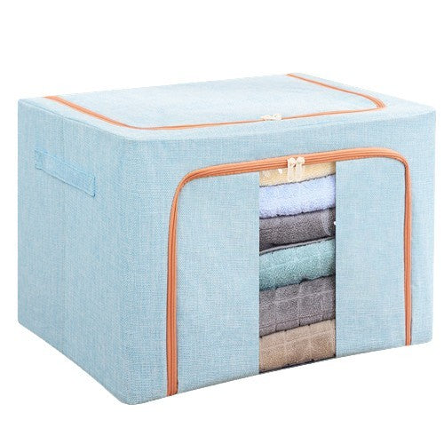 Cutie de Depozitare Pliabila, Organizator Haine si Lenjerii cu Cadru Metalic, Fereastra Frontala si 2 Usi cu Fermoar, Bumbac si In Impermeabil, 66 L, 50x40x33 cm, Bleu