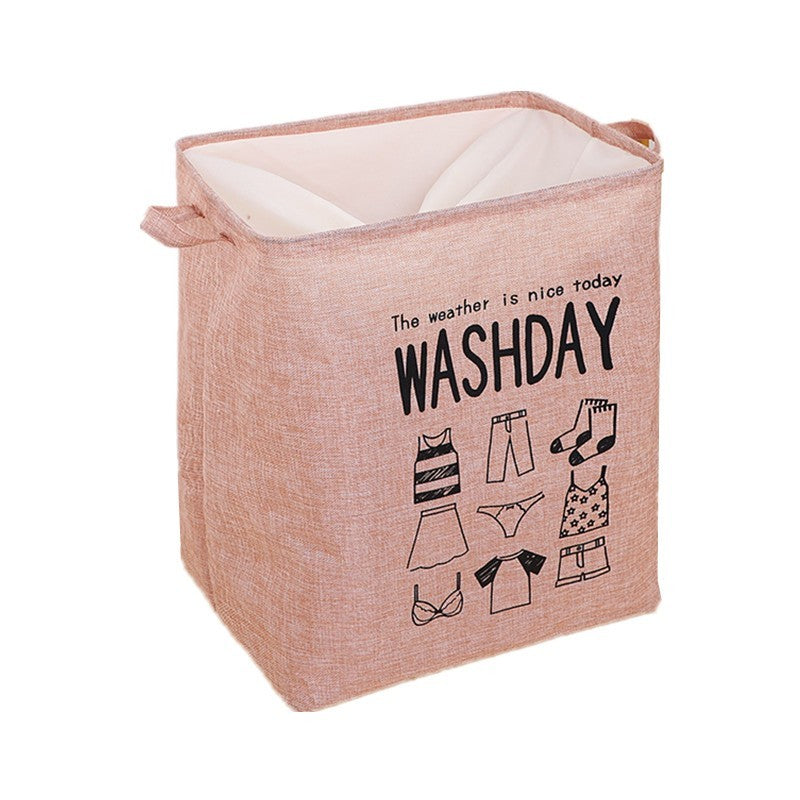 Cos Rufe si Depozitare Haine Murdare, Model Pliabil cu Imprimeu, Tesatura Bumbac si In, Capacitate 72 L, 30x40x60 cm, Roz