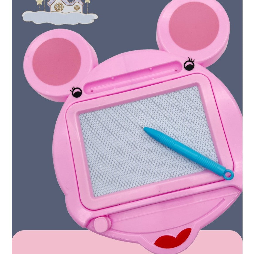 Tabla Magnetica pentru Desen si Scris, Model Soricel cu Pix Inclus, Functie de Stergere Rapida, Material Plastic, 23x26.5 cm, Roz