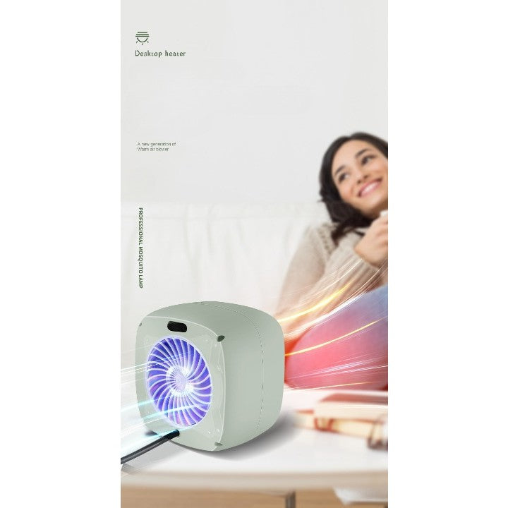 Mini Radiator Electric Portabil, Aeroterma Compacta 800 W, 2 Trepte de Incalzire, Protectie la Rasturnare, Suprafata 10 mp, 150x120x175 mm, Verde