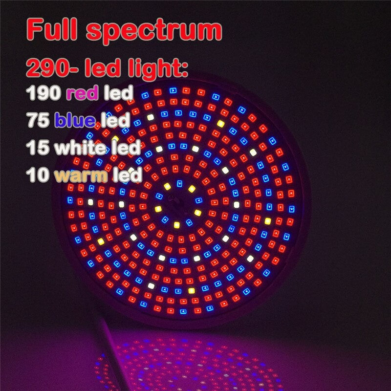 Lampa LED Pentru Cresterea Plantelor De Interior, Cap Dublu Ajustabil, Spectru Rosu Si Albastru, 290 LED-uri, Fixare Cu Clips, 46x11.5x9.2 cm