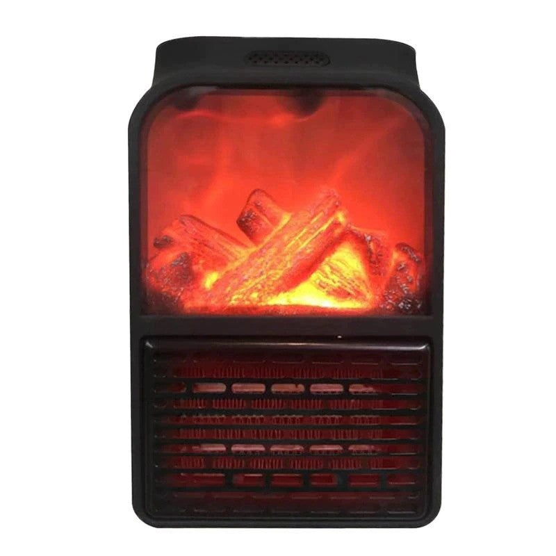 Aeroterma Portabila Electrica, Mini Radiator Puternic 1000W, Efect Semineu cu Flacara 3D, Display LCD, Termostat Reglabil si Temporizator, Telecomanda Inclusa, Negru