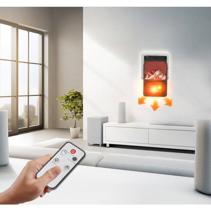 Aeroterma Portabila Electrica, Mini Radiator Puternic 1000W, Efect Semineu cu Flacara 3D, Display LCD, Termostat Reglabil si Temporizator, Telecomanda Inclusa, Negru