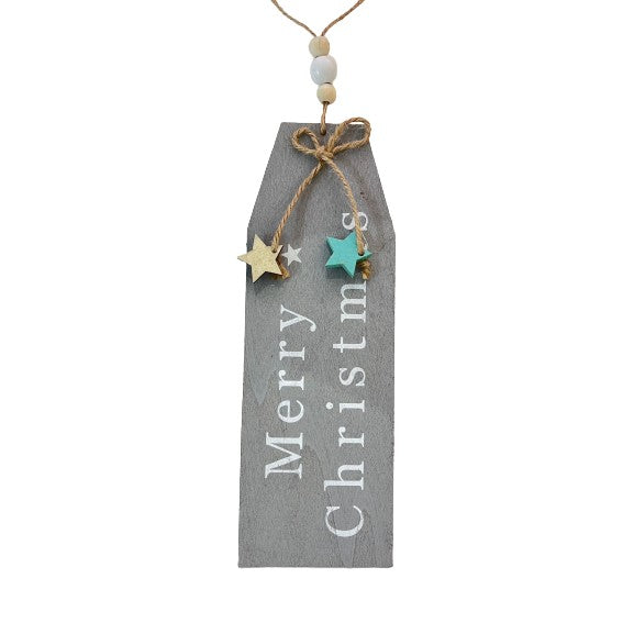 Decorațiune Crăciun Merry Christmas, Ornament Text în Relief, Lemn Naturale, Gri, 1 Bucată