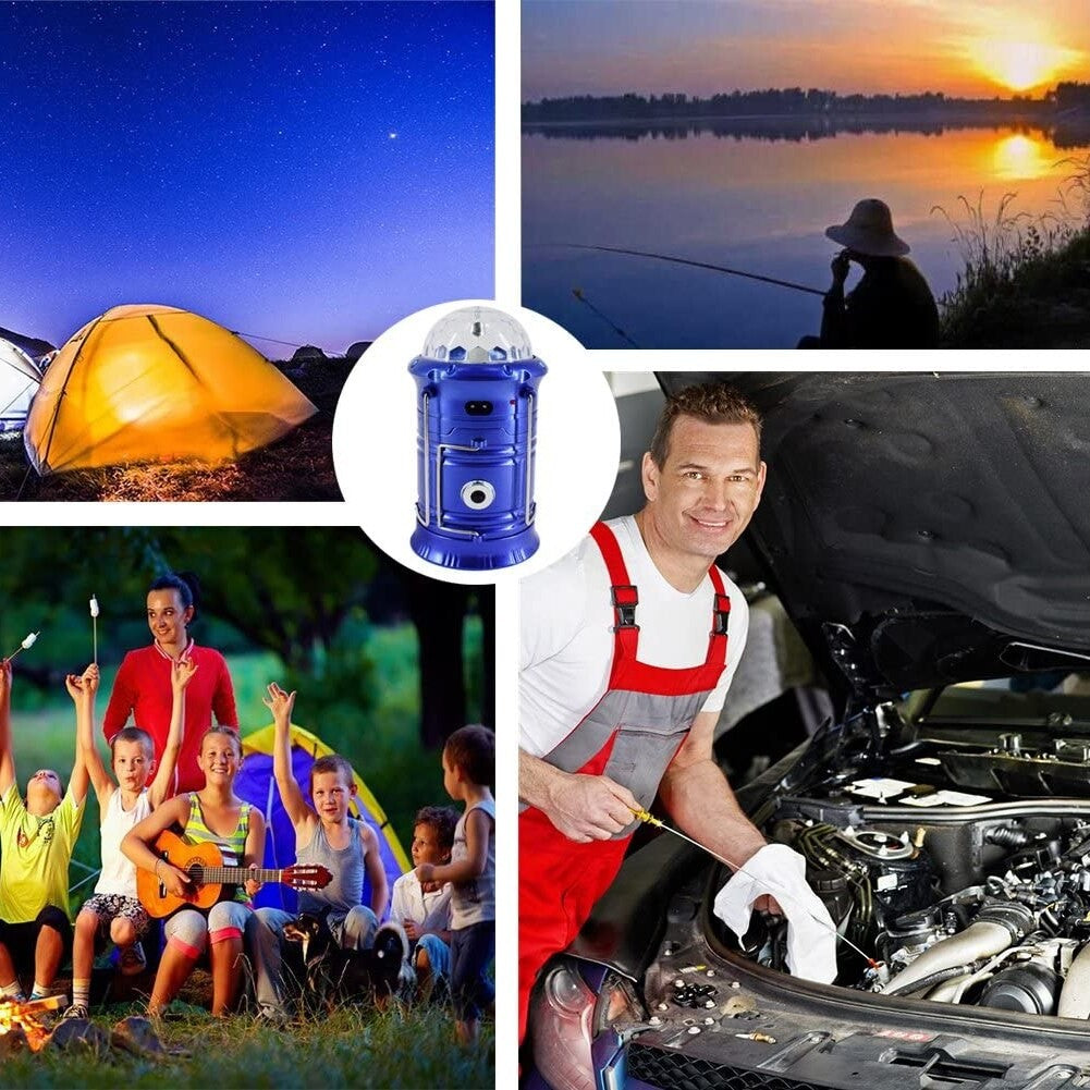 Magic Cool Lanternă Camping Pliabilă, Felinar Multifuncțional cu Proiecție Disc RGB și Încărcare USB, 6 LED, Acumulator 1200 mAh, ABS, Albastru