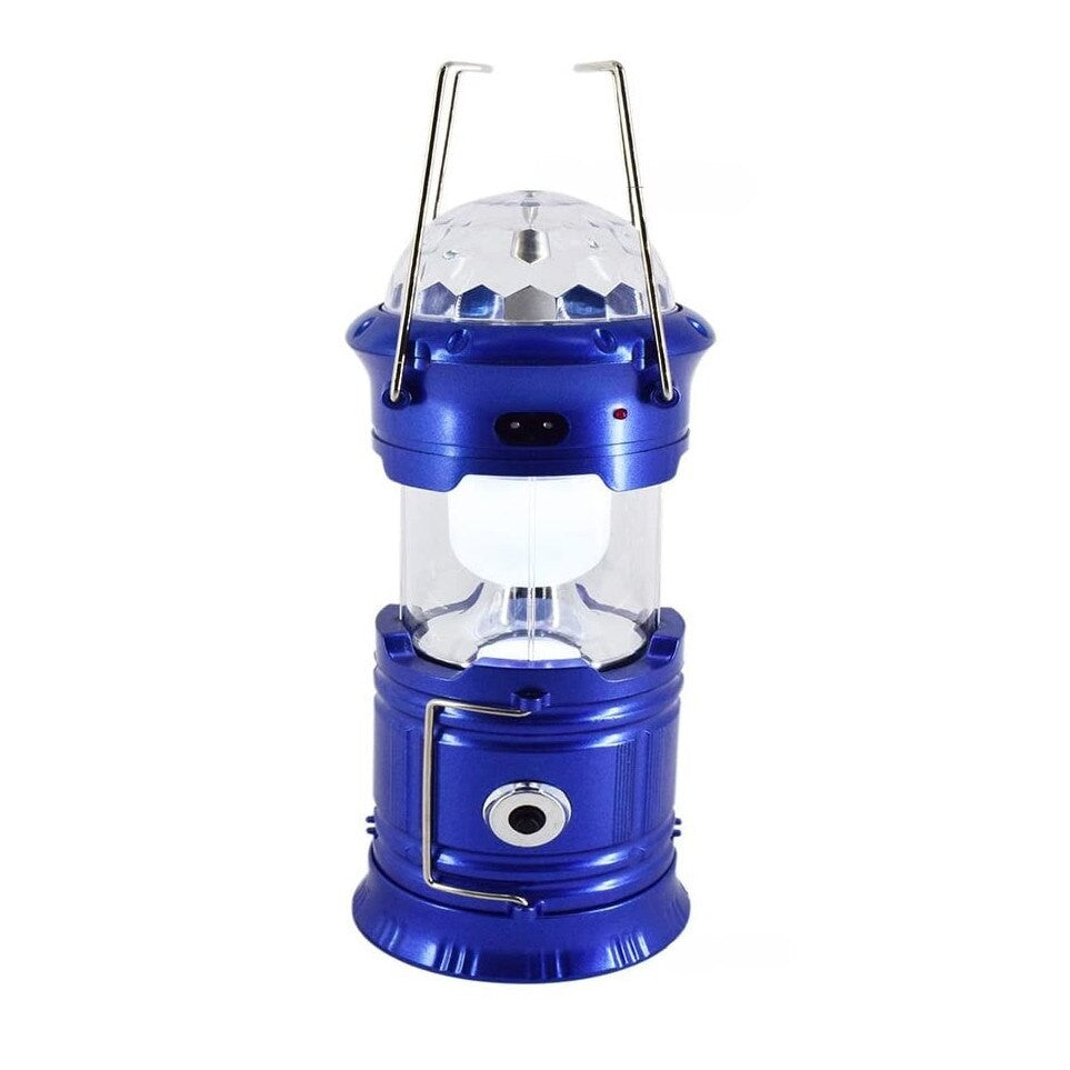 Magic Cool Lanternă Camping Pliabilă, Felinar Multifuncțional cu Proiecție Disc RGB și Încărcare USB, 6 LED, Acumulator 1200 mAh, ABS, Albastru