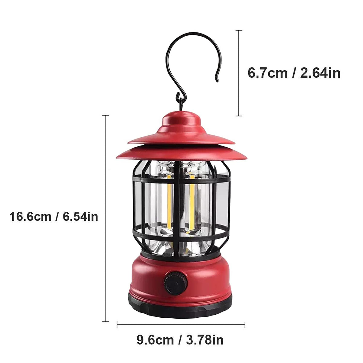 Lampa Portabila Camping, Felinar Vintage cu Carlig, Iluminare 21 COB LED, Intensitate Reglabila 20-200 Lumeni, Autonomie 6 Ore, Material ABS si PS, Rosu