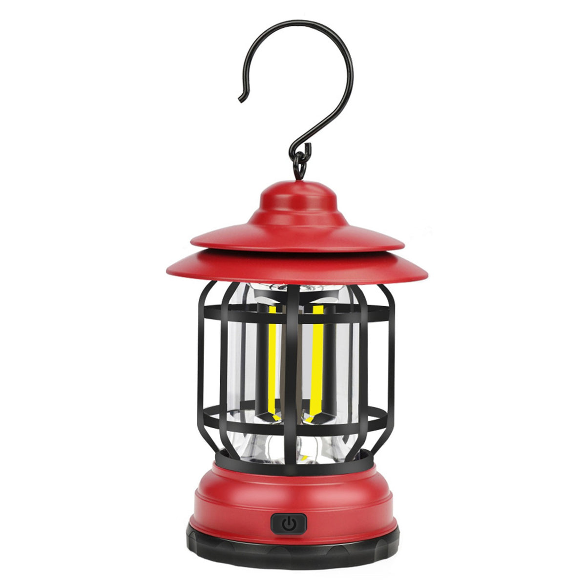 Lampa Portabila Camping, Felinar Vintage cu Carlig, Iluminare 21 COB LED, Intensitate Reglabila 20-200 Lumeni, Autonomie 6 Ore, Material ABS si PS, Rosu