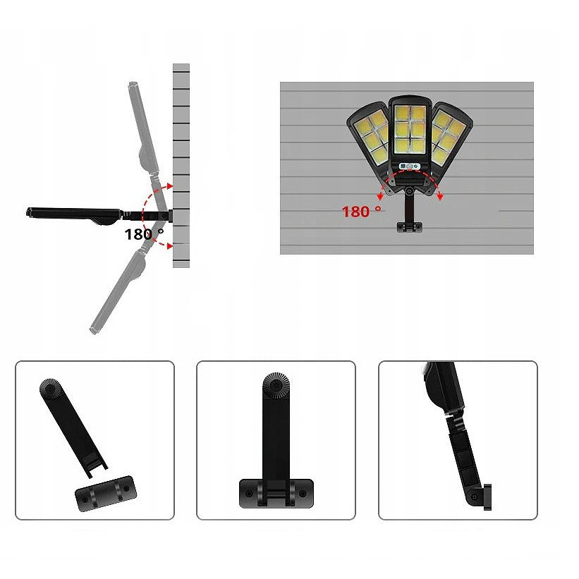 Lampă Stradală Solară cu Senzor de Mișcare și Telecomandă, 108 LED COB, 2592 Lumeni, 21.6 W, Protecție IP65, 3 Moduri Iluminare, Plastic ABS, 36 cm x 11.5 cm, Alb Rece