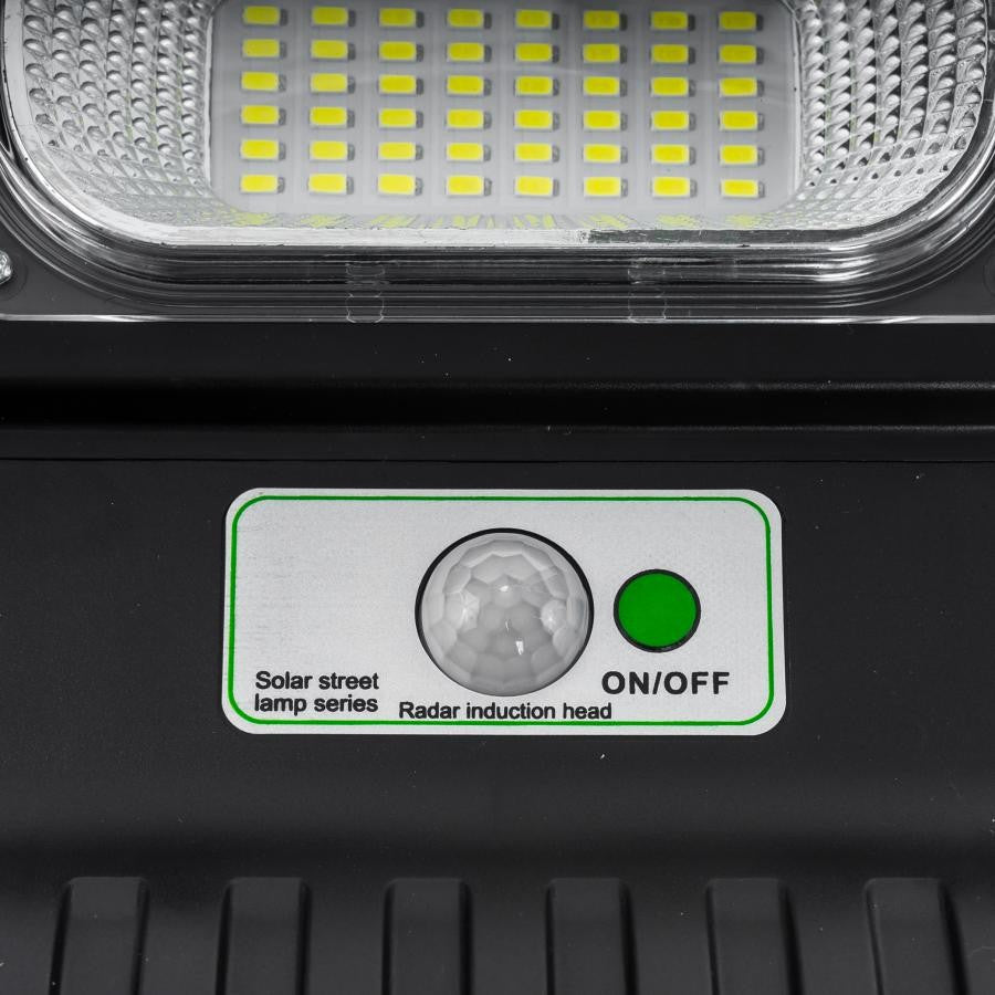 Lampă Stradală Solară cu Senzor de Mișcare și Telecomandă, 108 LED COB, 2592 Lumeni, 21.6 W, Protecție IP65, 3 Moduri Iluminare, Plastic ABS, 36 cm x 11.5 cm, Alb Rece