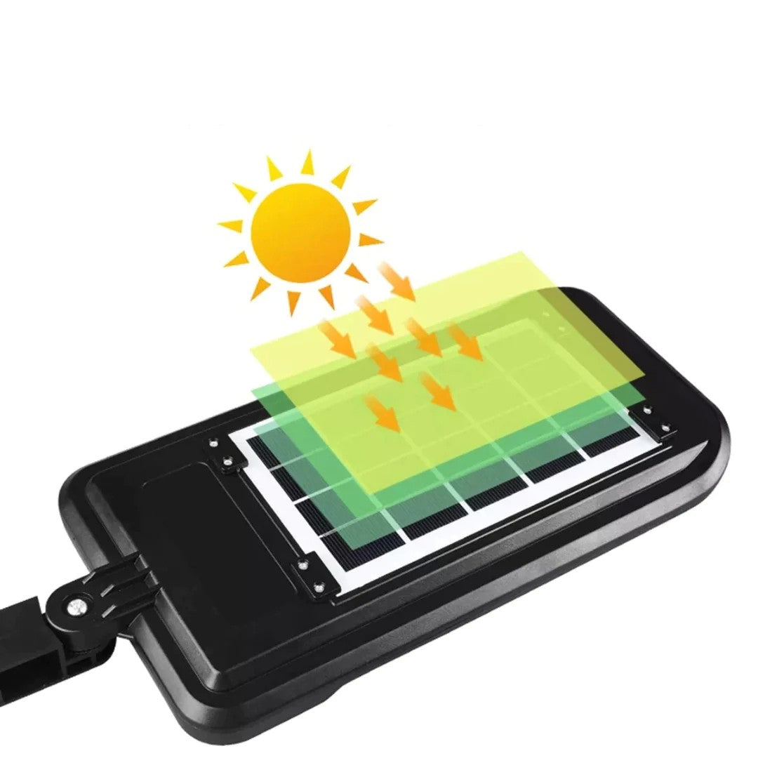 Lampa Solara de Exterior LED cu Senzor de Miscare si Lumina, 120 COB, 2880 Lumeni, 24W, IP65, 3 Moduri de Iluminare, Telecomanda, ABS, 37 x 11.5 cm, Alb Rece