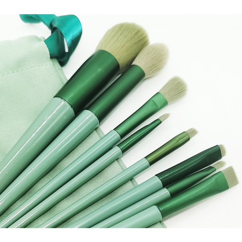 Set 13 Pensule Machiaj Profesionale, Kit Complet pentru Fond de Ten, Contur si Fard Pleoape, Fibre Ultra-Fine Super Soft, Maner Ergonomic, Verde
