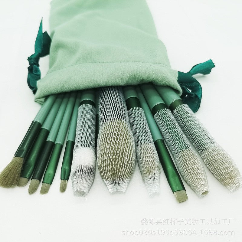 Set 13 Pensule Machiaj Profesionale, Kit Complet pentru Fond de Ten, Contur si Fard Pleoape, Fibre Ultra-Fine Super Soft, Maner Ergonomic, Verde